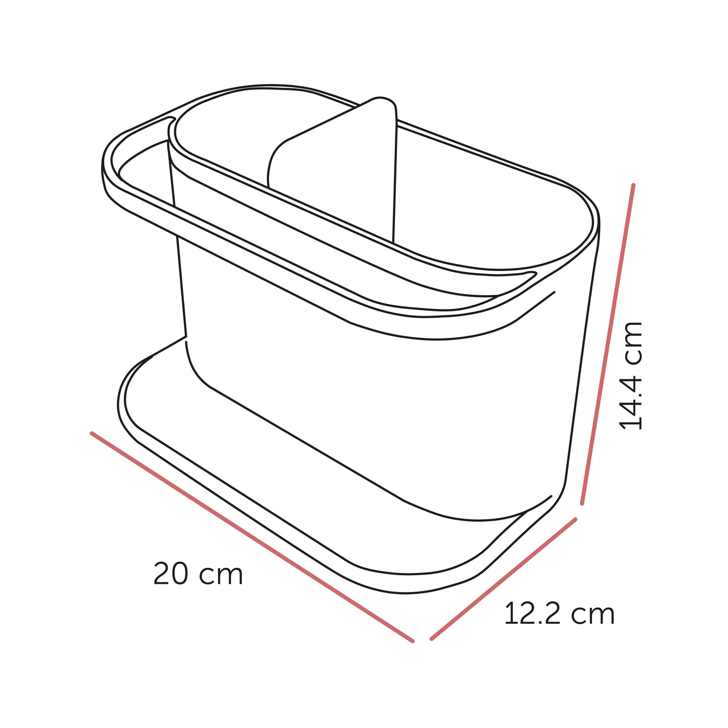 Line drawing of a product with dimensions labeled