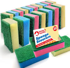 two packs of brightly coloured sponges