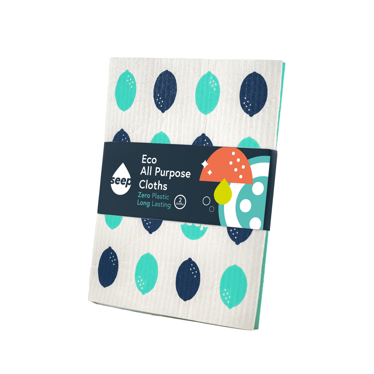 Pack of SEEP eco all-purpose cloths with a brand label on a white background