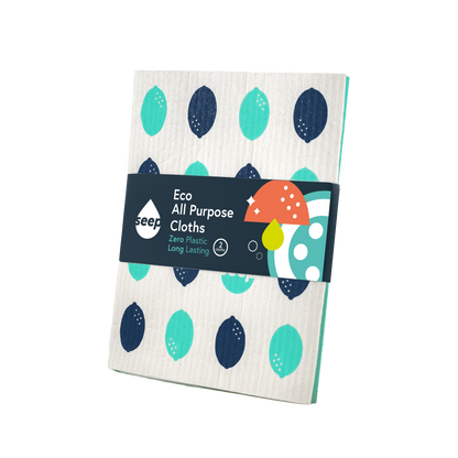 Pack of SEEP eco all-purpose cloths with a brand label on a white background