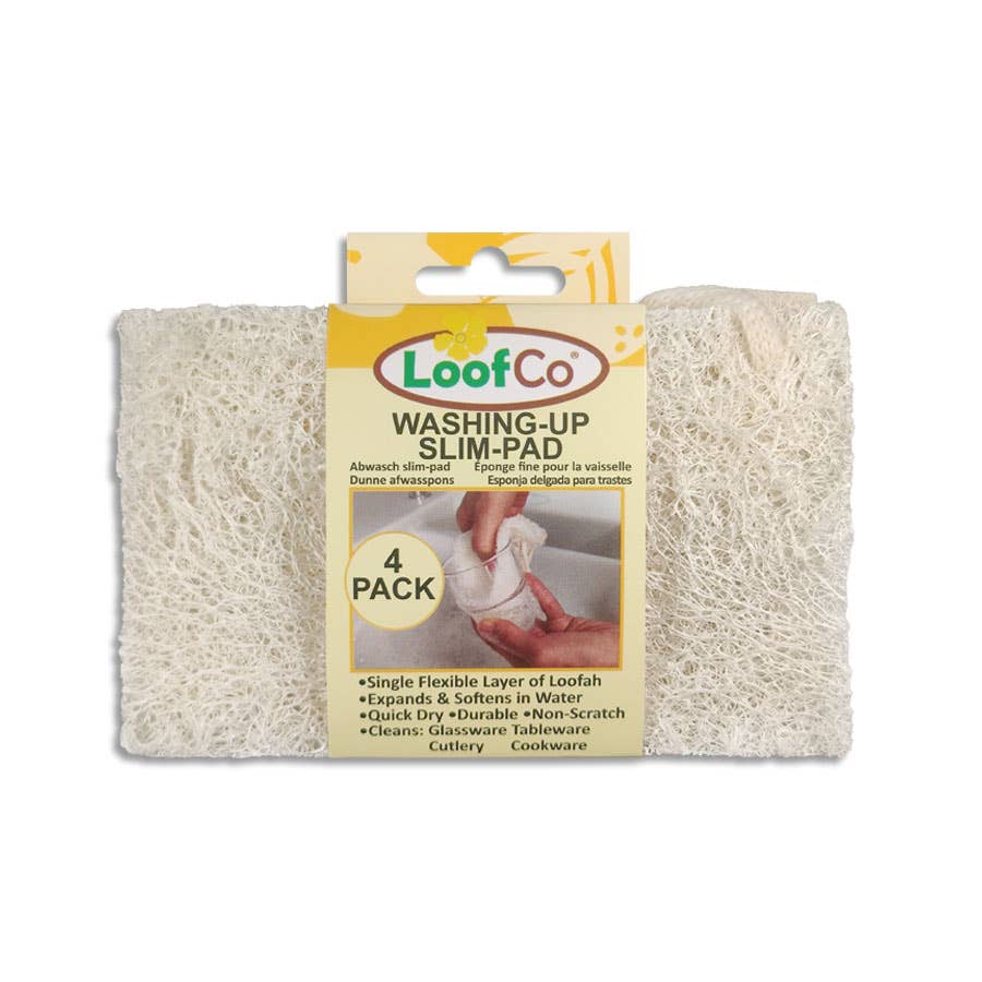 A 4-pack of Loof Co Washing-Up Slim-Pad. Plastic-free alternative to dish sponges in their original packaging, shown against a plain white background.