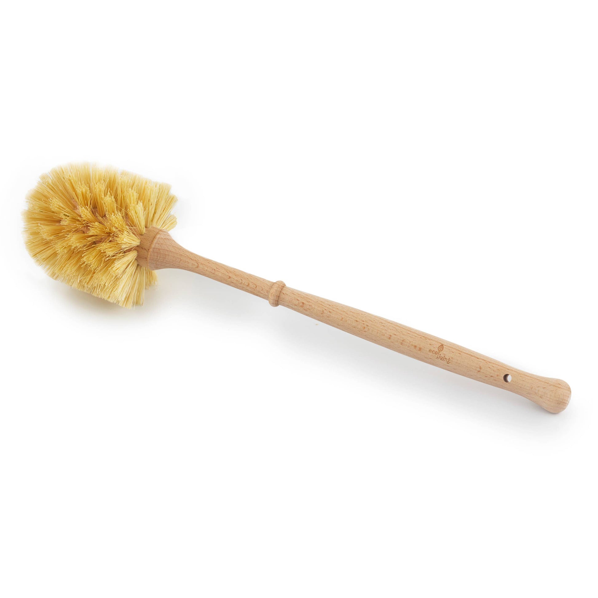Bamboo bottle brush with natural bristle head on a white background.  A Plastic-free alternative