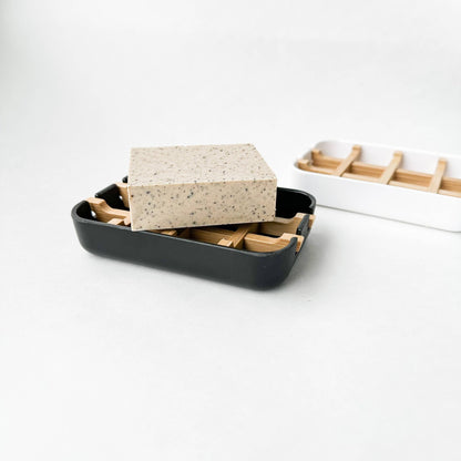 Eco - Friendly Bamboo Soap Dish with Removable Cornstarch Drainage Insert - EcoElara