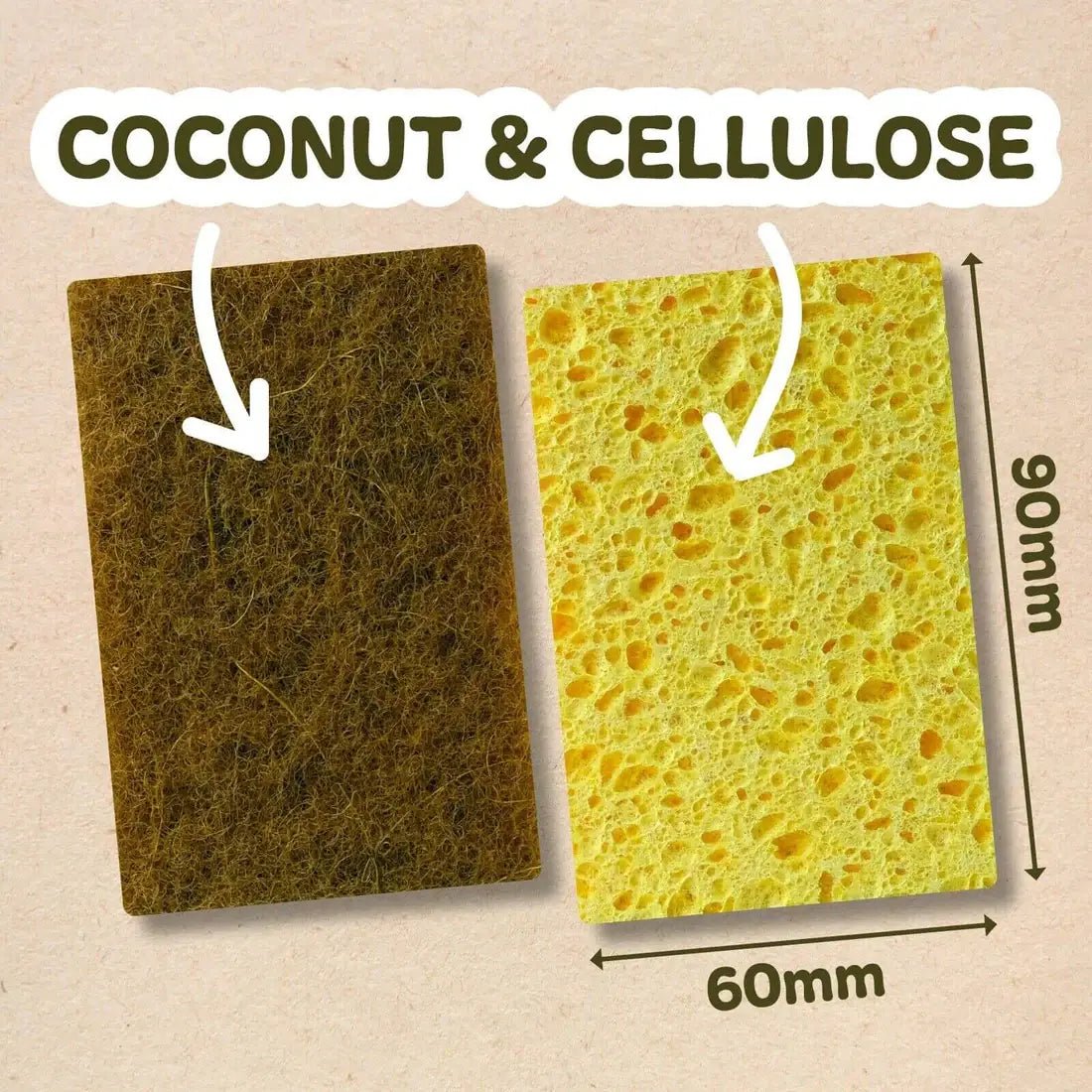 Natural Coconut & Cellulose Sponge Scourers (Pack of 6) - EcoElara