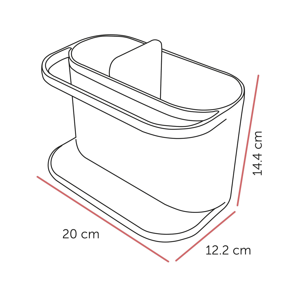 Line drawing of a product with dimensions labeled
