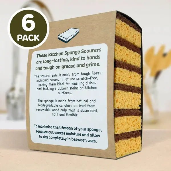 Natural Coconut & Cellulose Sponge Scourers (Pack of 6) - EcoElara