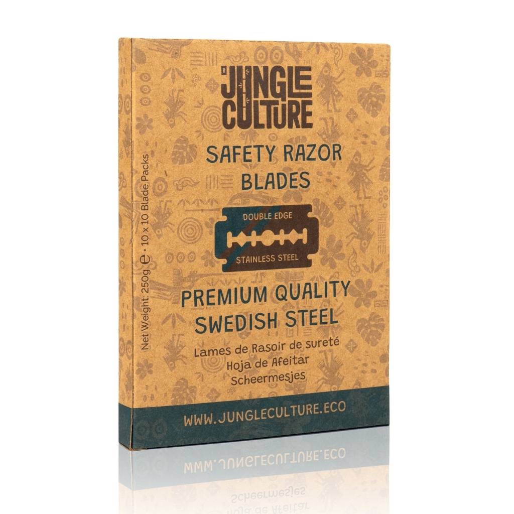Jungle Culture safety razor blades packaging on a white background