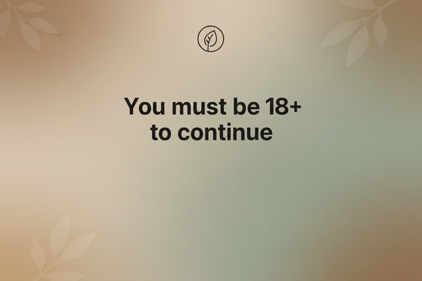 18+ age restriction message on a gradient background with leaf designs